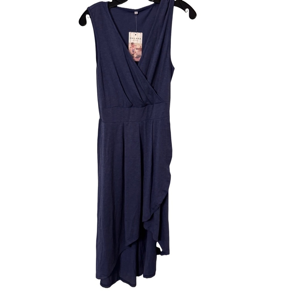 Halara Women’s Dress Deep V Neck Hi-Low Crossover Hem Flown Blue Sz M NWT - Picture 2 of 15